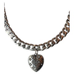 Heart Choker Necklace Silver White Diamond