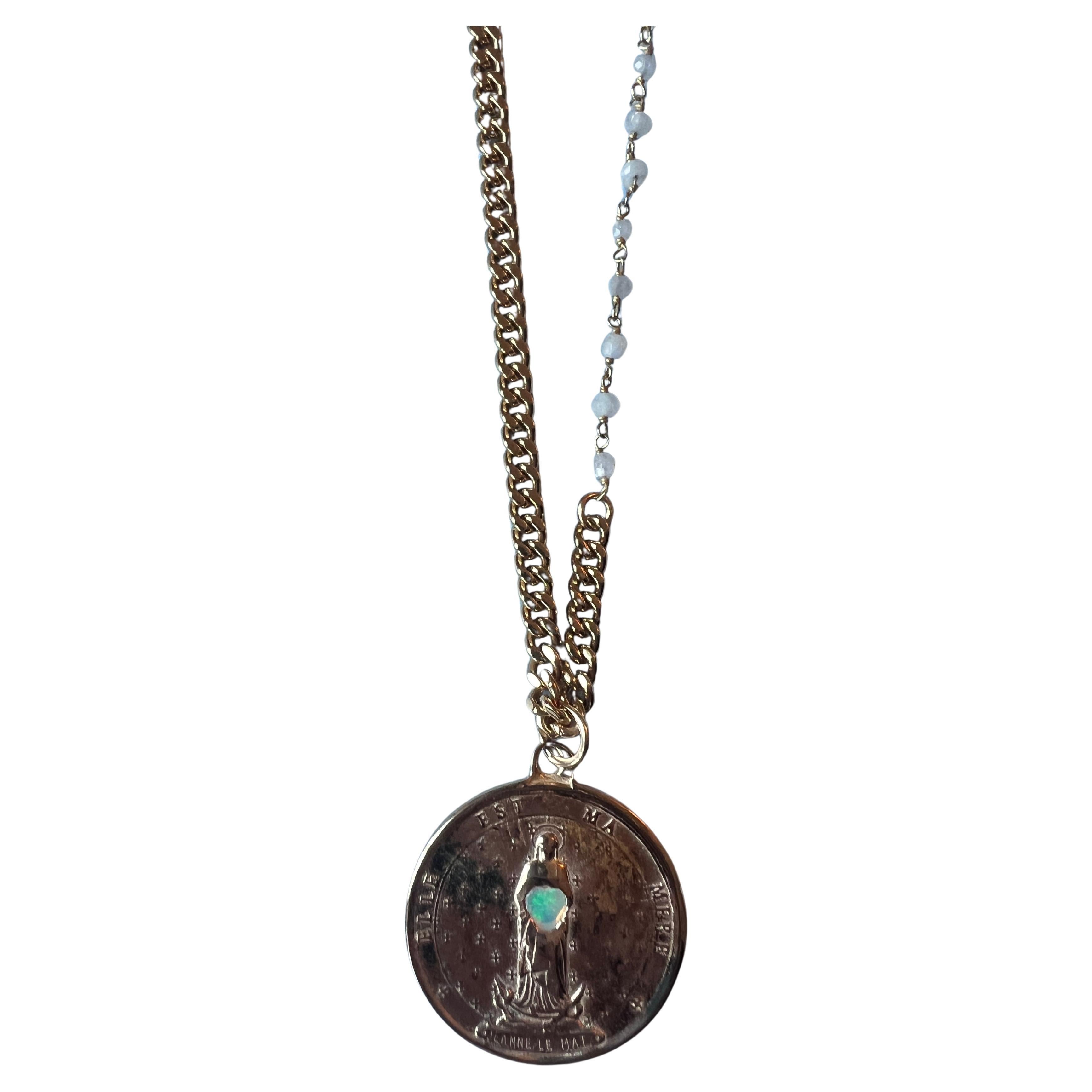 Opal Medal Necklace Chain Pearl Rosario