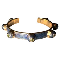 Emerald Cuff Bracelet Glitter Blue Enamel