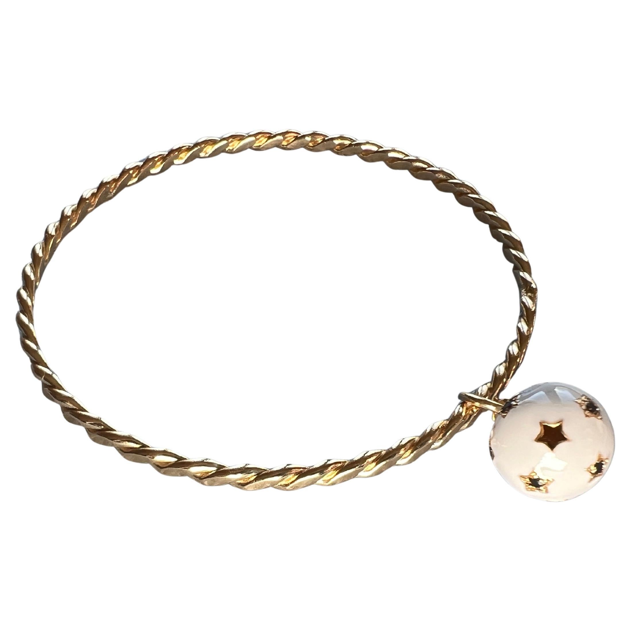 Black and White Diamond Charm Bangle Bracelet White Enamel