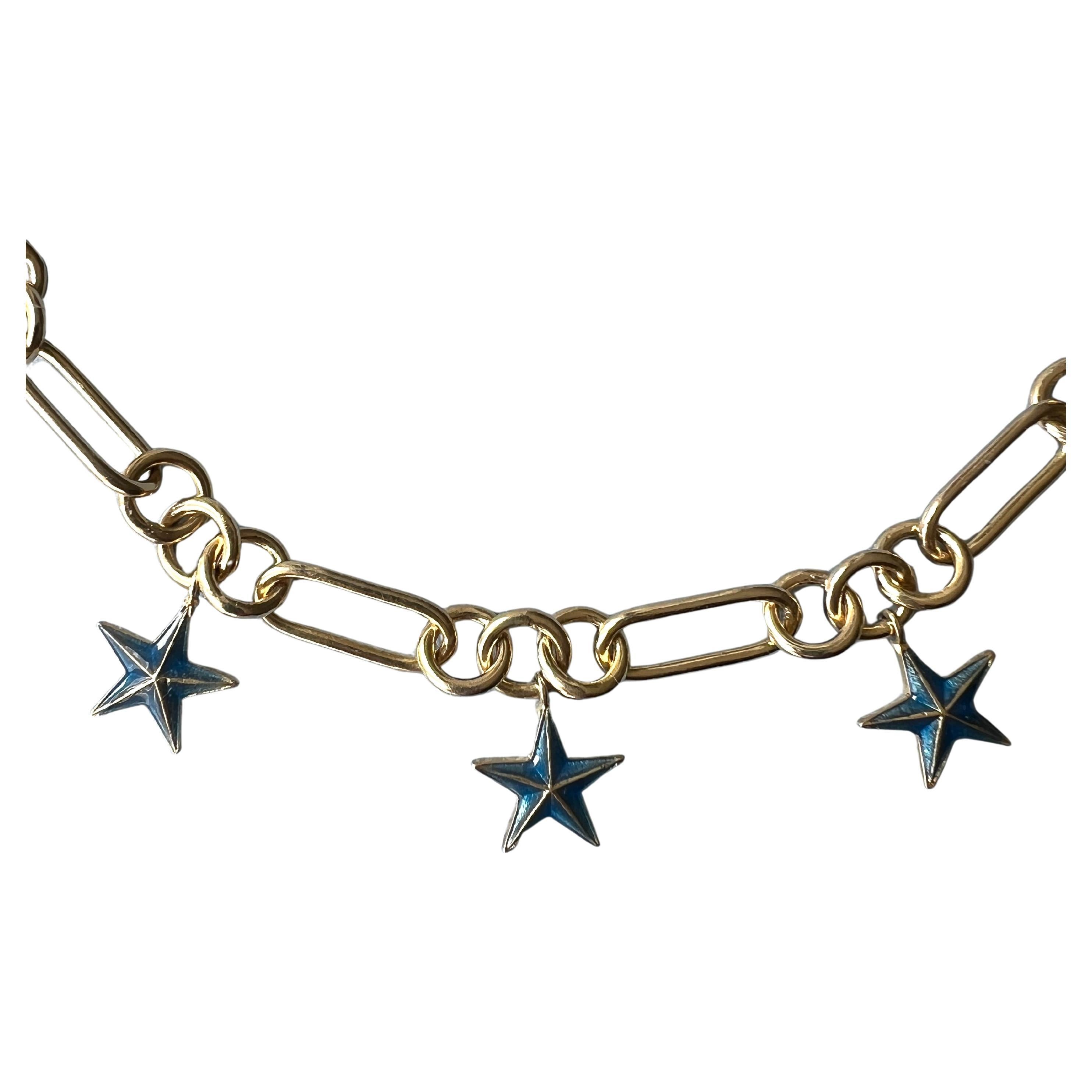 Star Charm Choker Chain Necklace Blue Enamel
