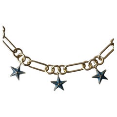 Star Charm Choker Chain Necklace Blue Enamel