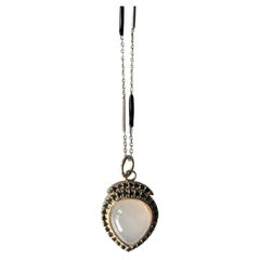 Moonstone Heart Necklace Black Diamond Black Enamel