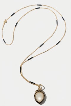 Moonstone Necklace Black Diamond Crescent Moon Pendant Black Enamel Chain Gold