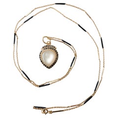 Moonstone Necklace Black Diamond Crescent Moon Pendant Black Enamel Chain Gold