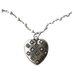 White Diamond Heart Pendant Necklace White Pearl Rosario