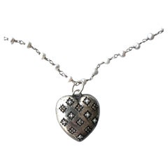 Heart Necklace Rosario Silver White Diamond Pear Victorian Style
