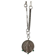 Emerald Medal Necklace Silver