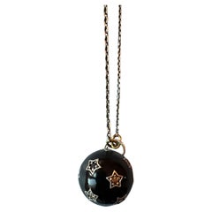 White Diamond Black Diamond Star Pendant Necklace Black Enamel Ball