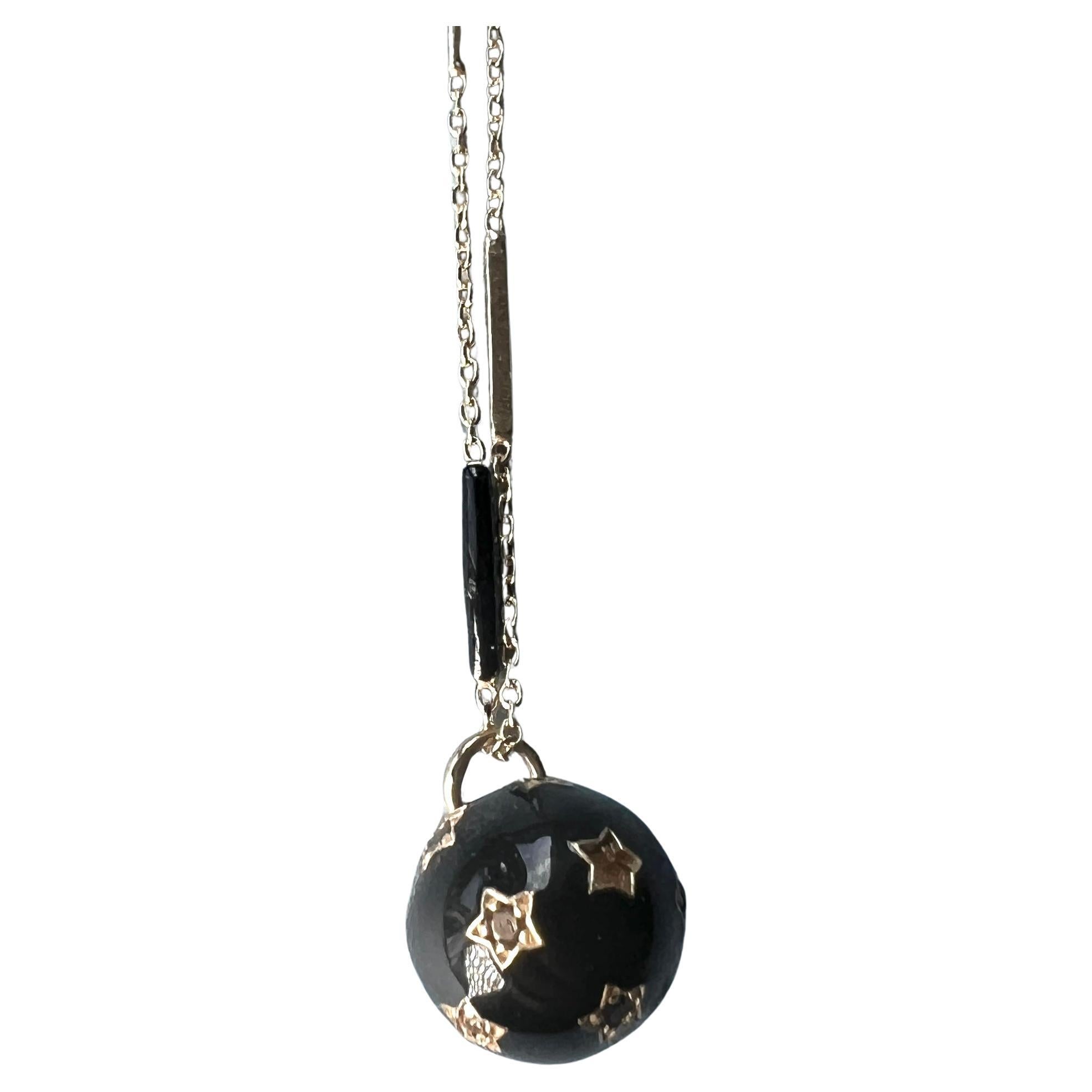 Black Diamond White Diamond Star Pendant Black Enamel Necklace
