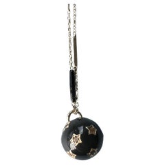 Black Diamond White Diamond Star Pendant Black Enamel Necklace