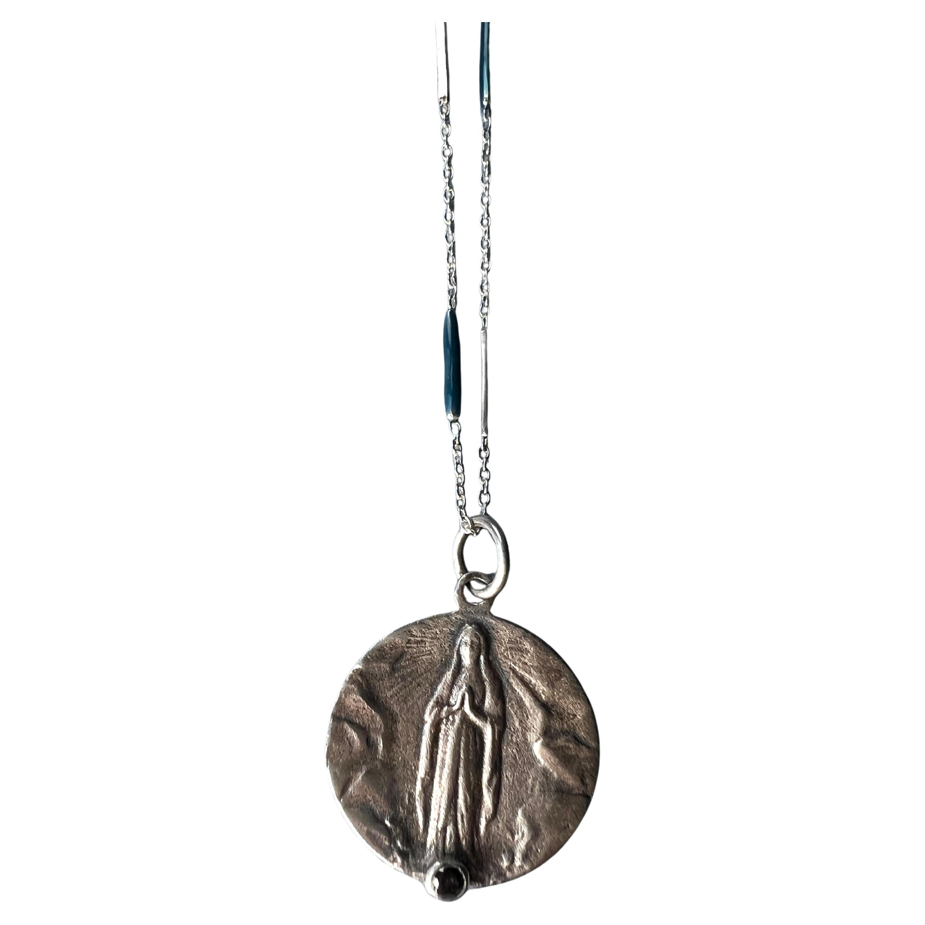 Black Diamond Medal Necklace Silver