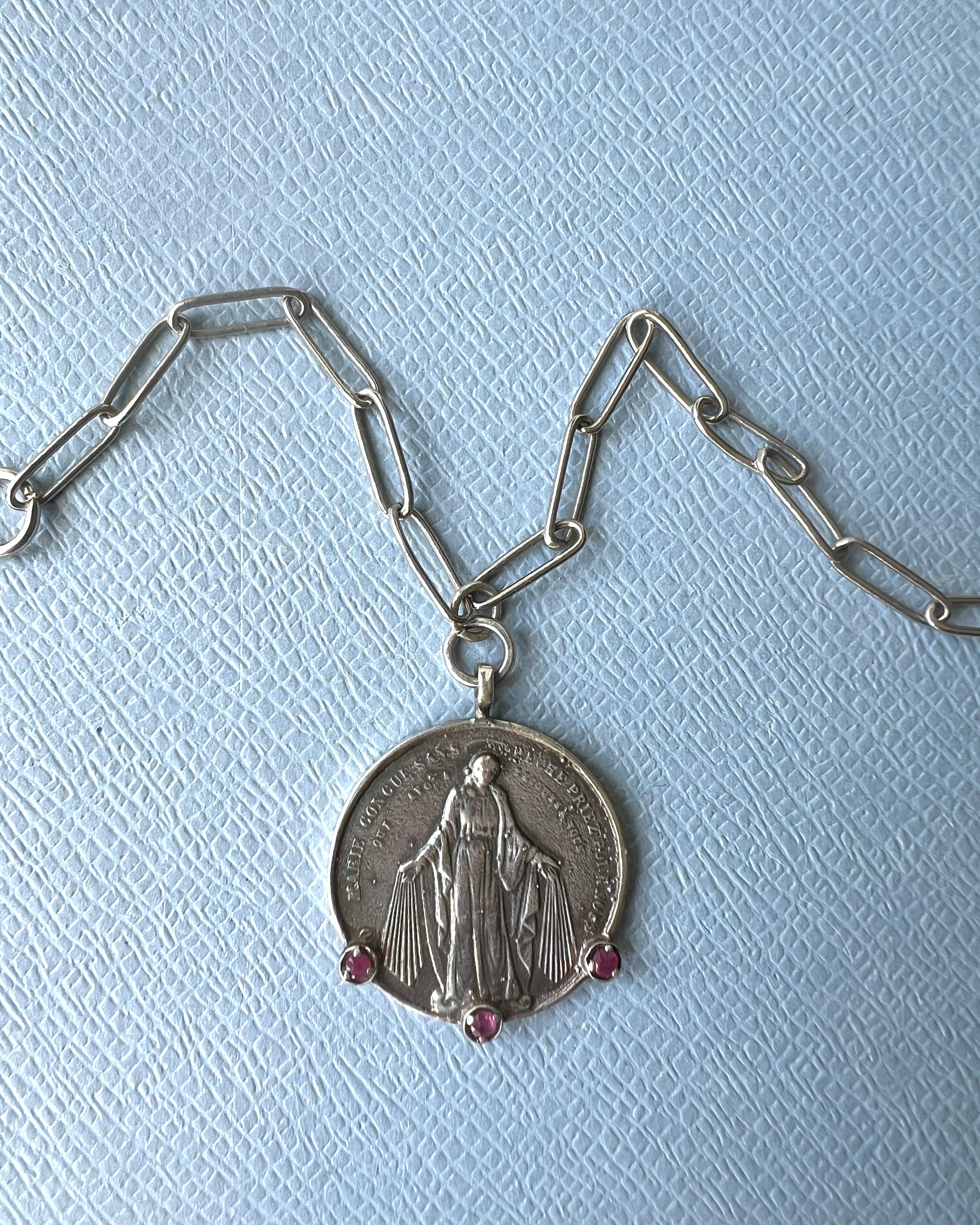 da uomo o donna Collana a catena con Medaglia di Rubino Vergine A. Silver in vendita