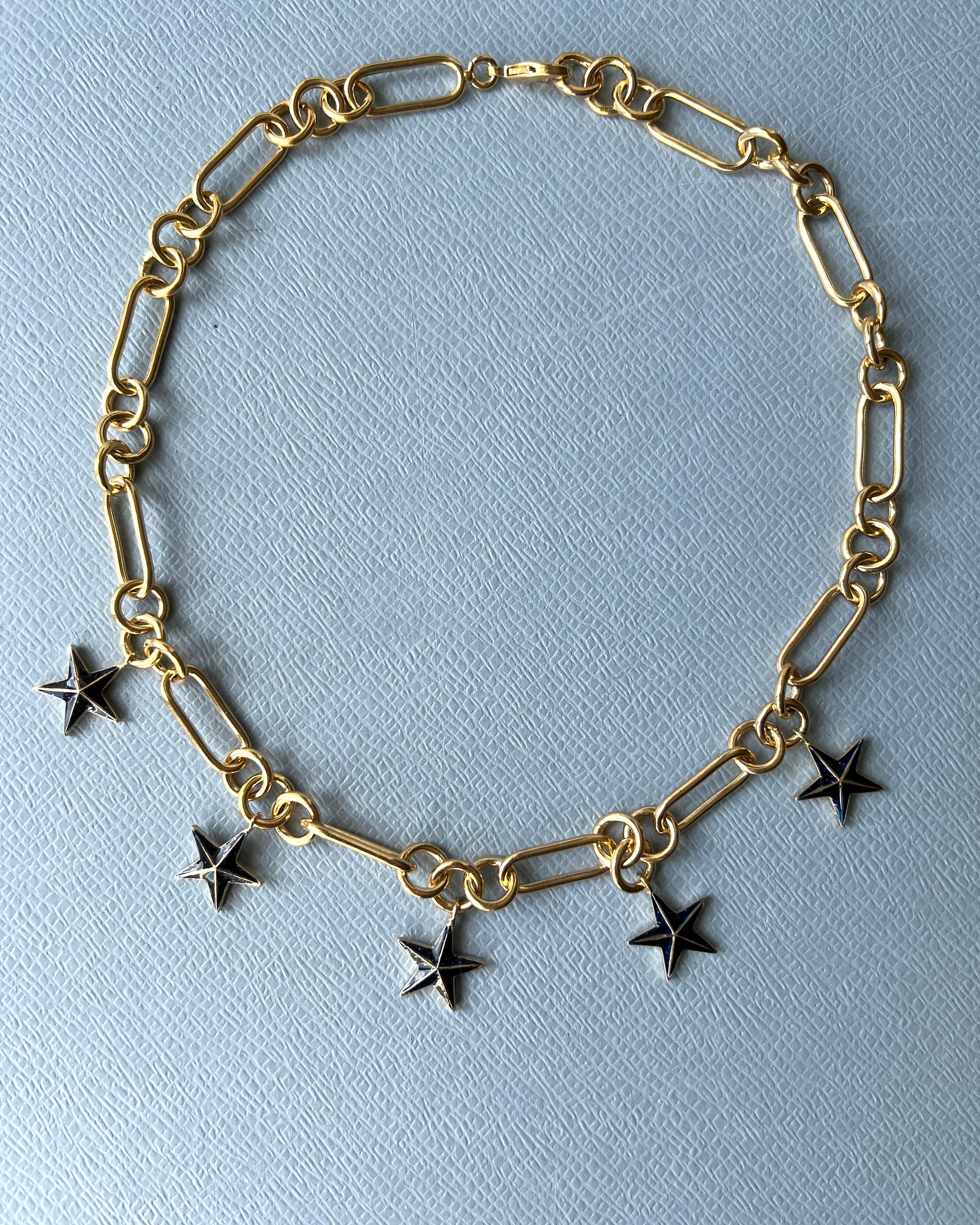 Collar Estrella Cadena Gargantilla Esmalte Azul Medianoche Contemporáneo en venta