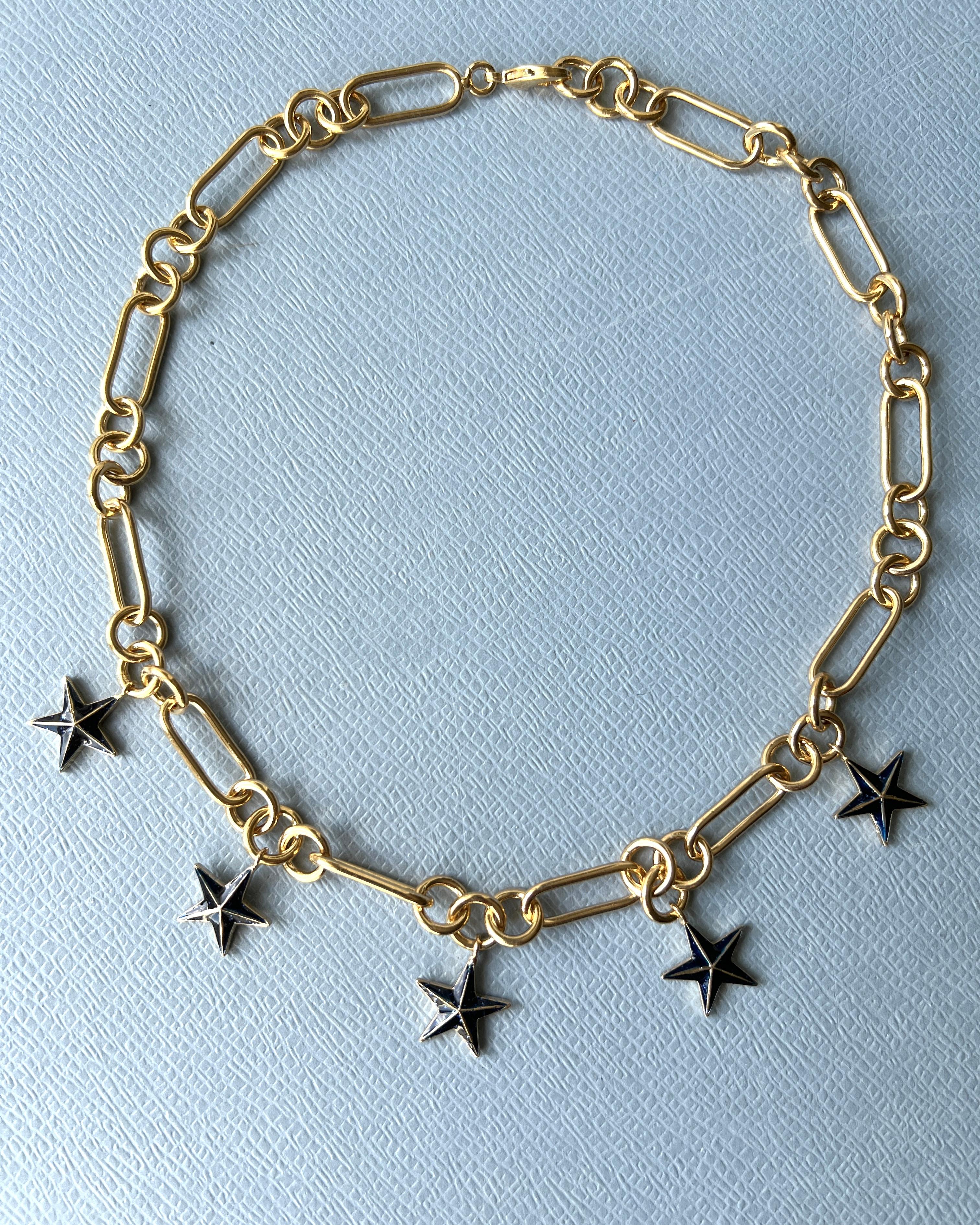 Collar Estrella Cadena Gargantilla Esmalte Azul Medianoche en venta 2