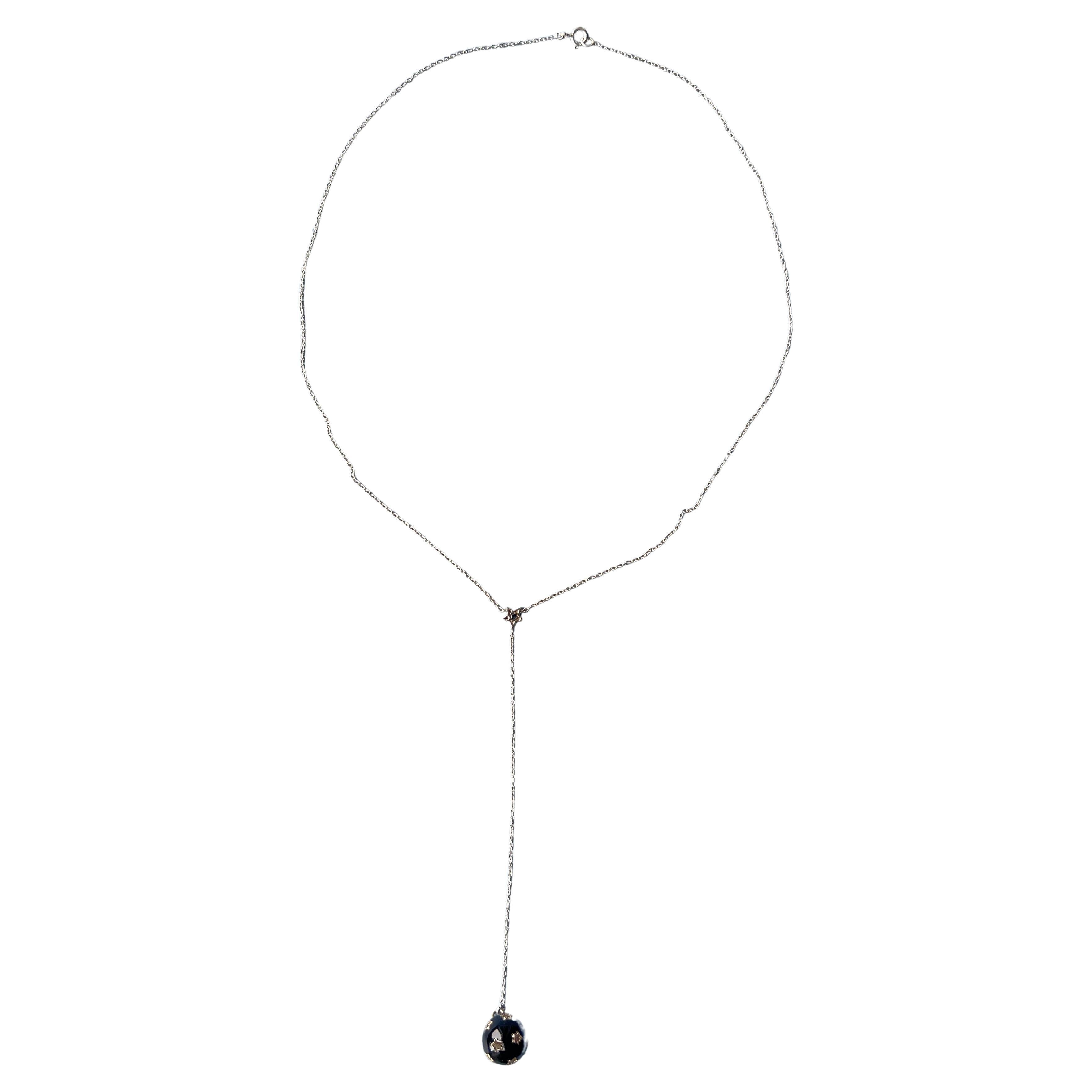 Collana con diamanti a goccia Ciondolo a sfera Stelle Smalto nero