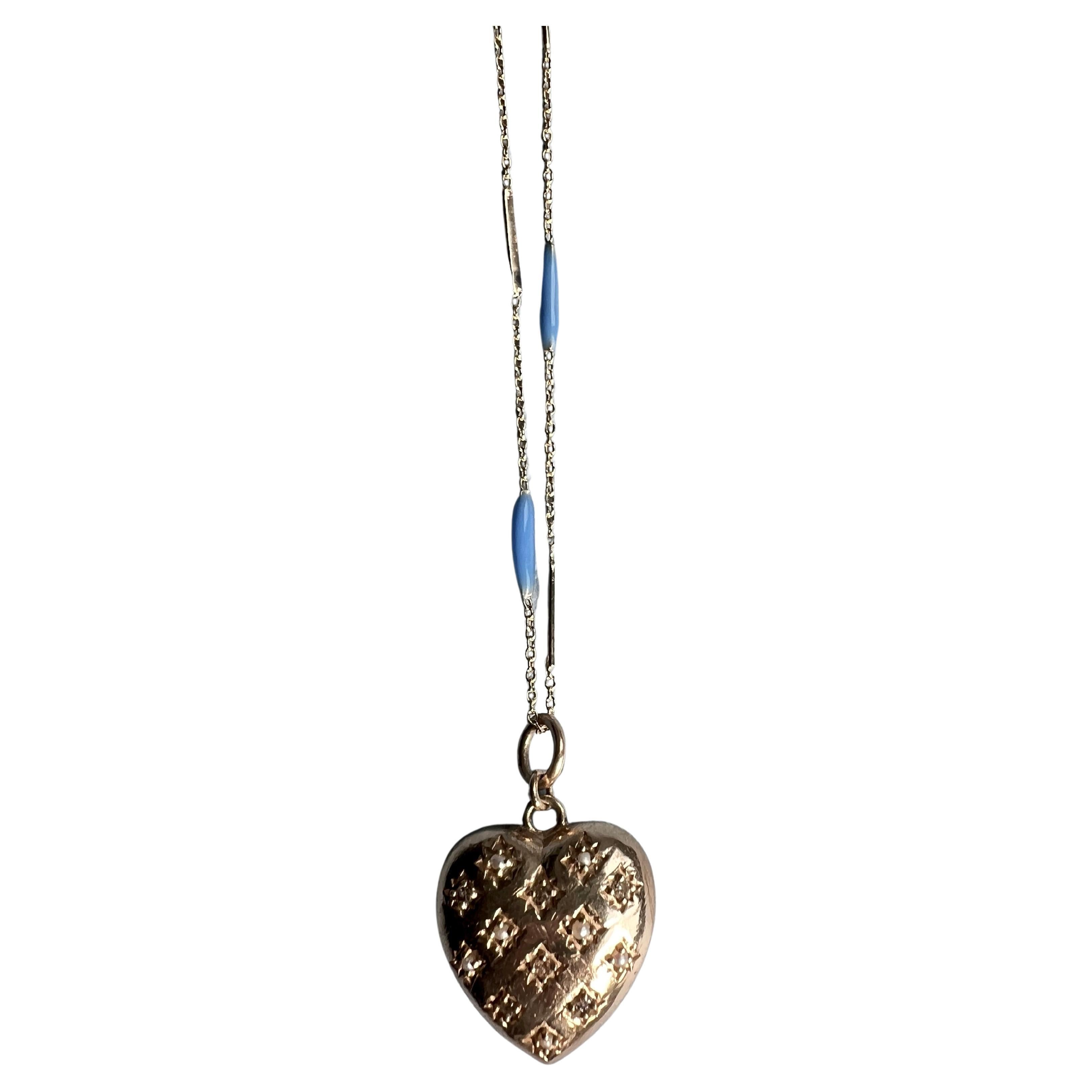 Collana a catena con diamante bianco e cuore in oro in stile vittoriano