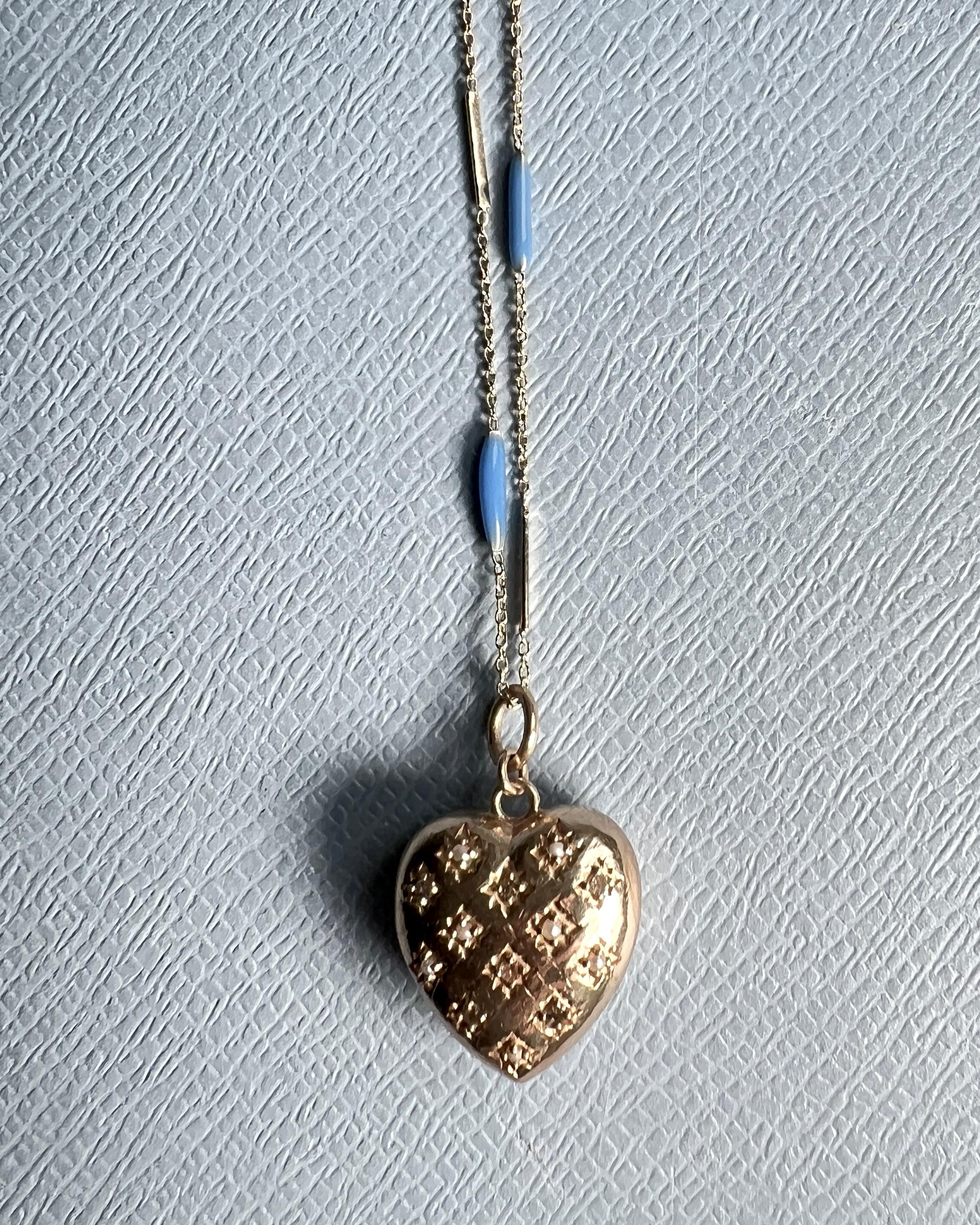 Collana a catena con diamante bianco e cuore in oro in stile vittoriano in vendita 2