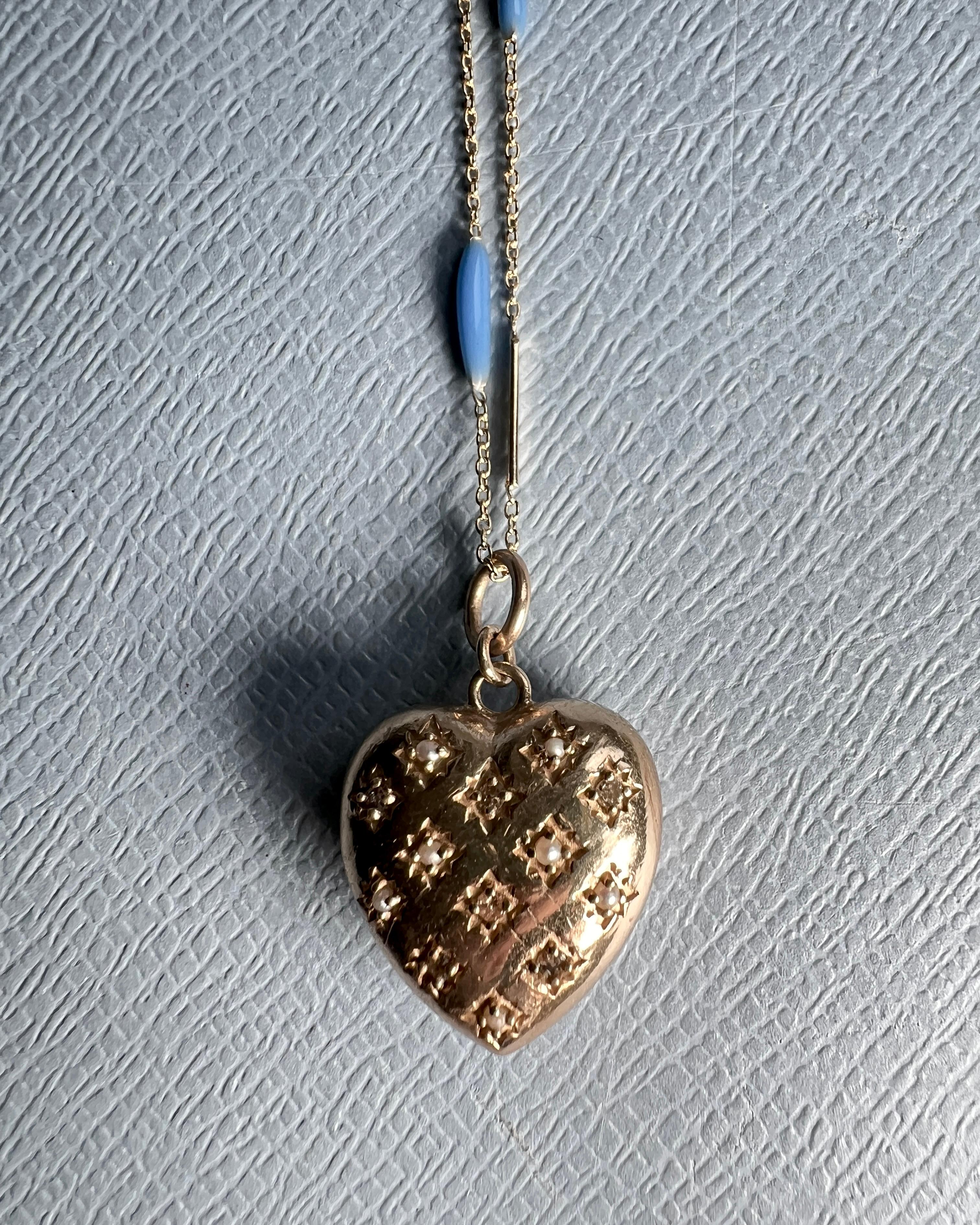 Collana a catena con diamante bianco e cuore in oro in stile vittoriano in vendita 3