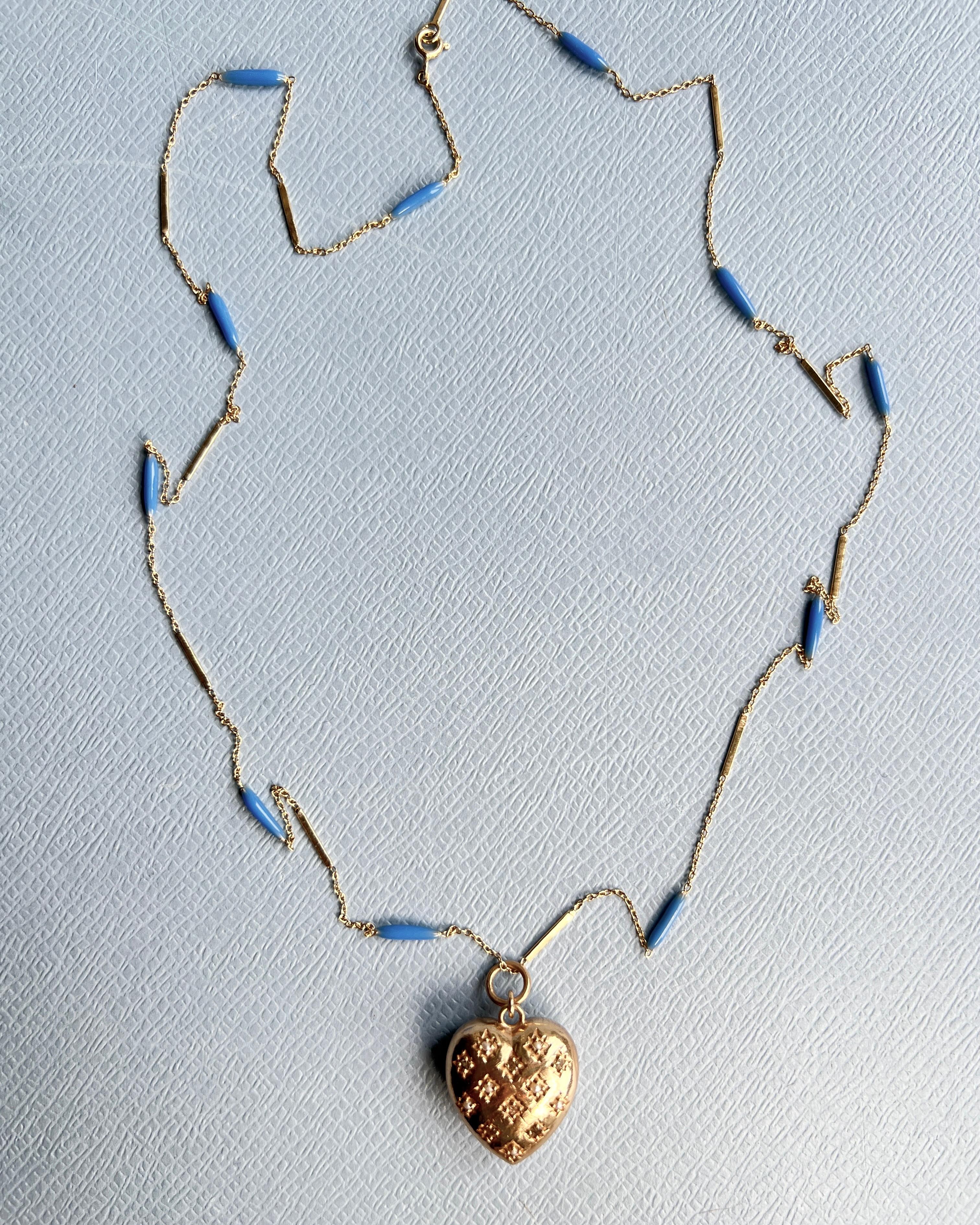 Collana a catena con diamante bianco e cuore in oro in stile vittoriano in vendita 4