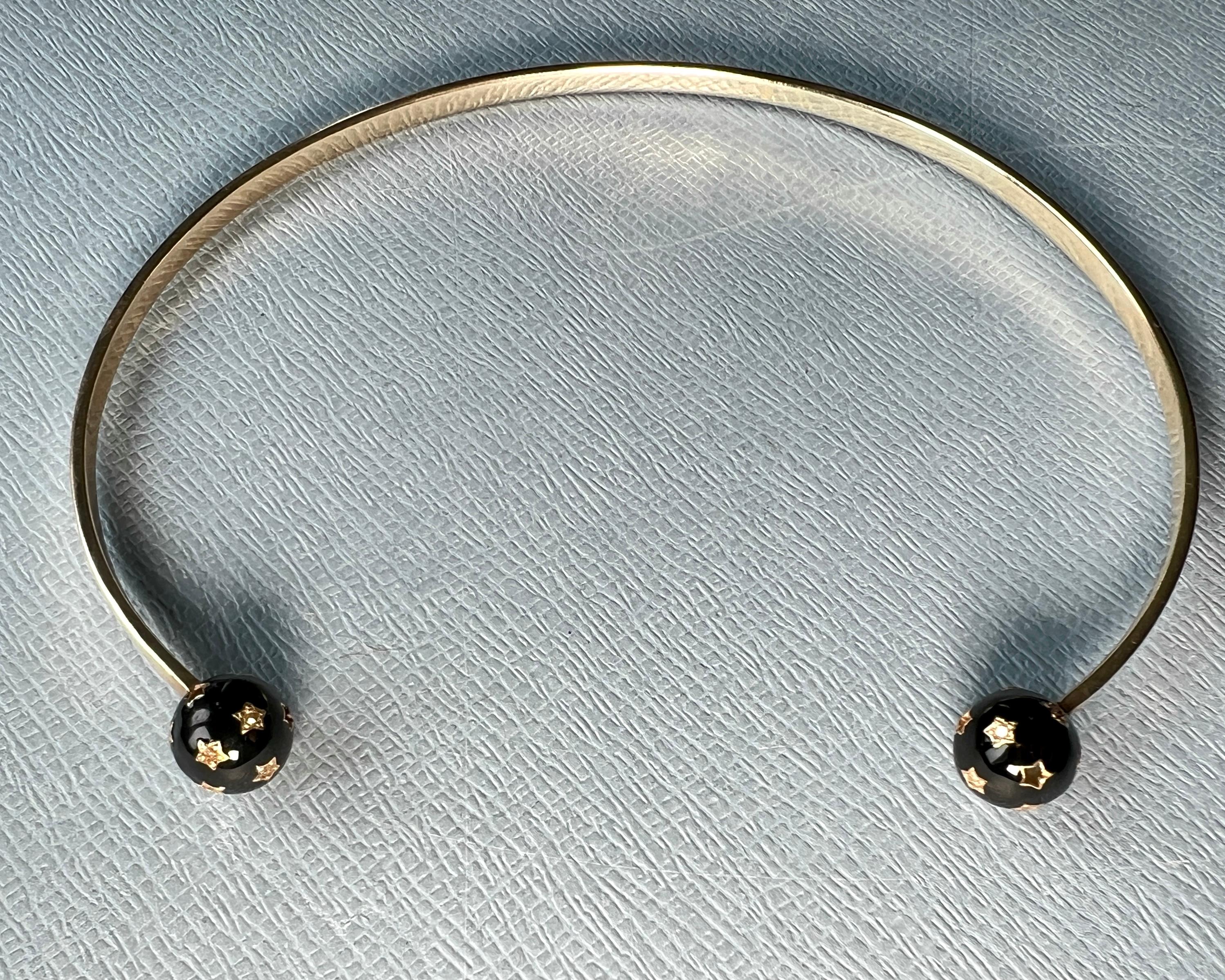 Schwarzer Diamant Kugel Kugel Hals Armreif Halskette im Angebot 1