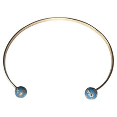Tour de cou en diamant Victorien Sphères étoilées en émail bleu Diamants noirs et blancs