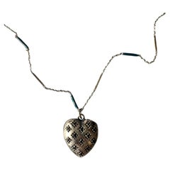 Black Diamond Heart Pendant Necklace Silver Blue Enamel