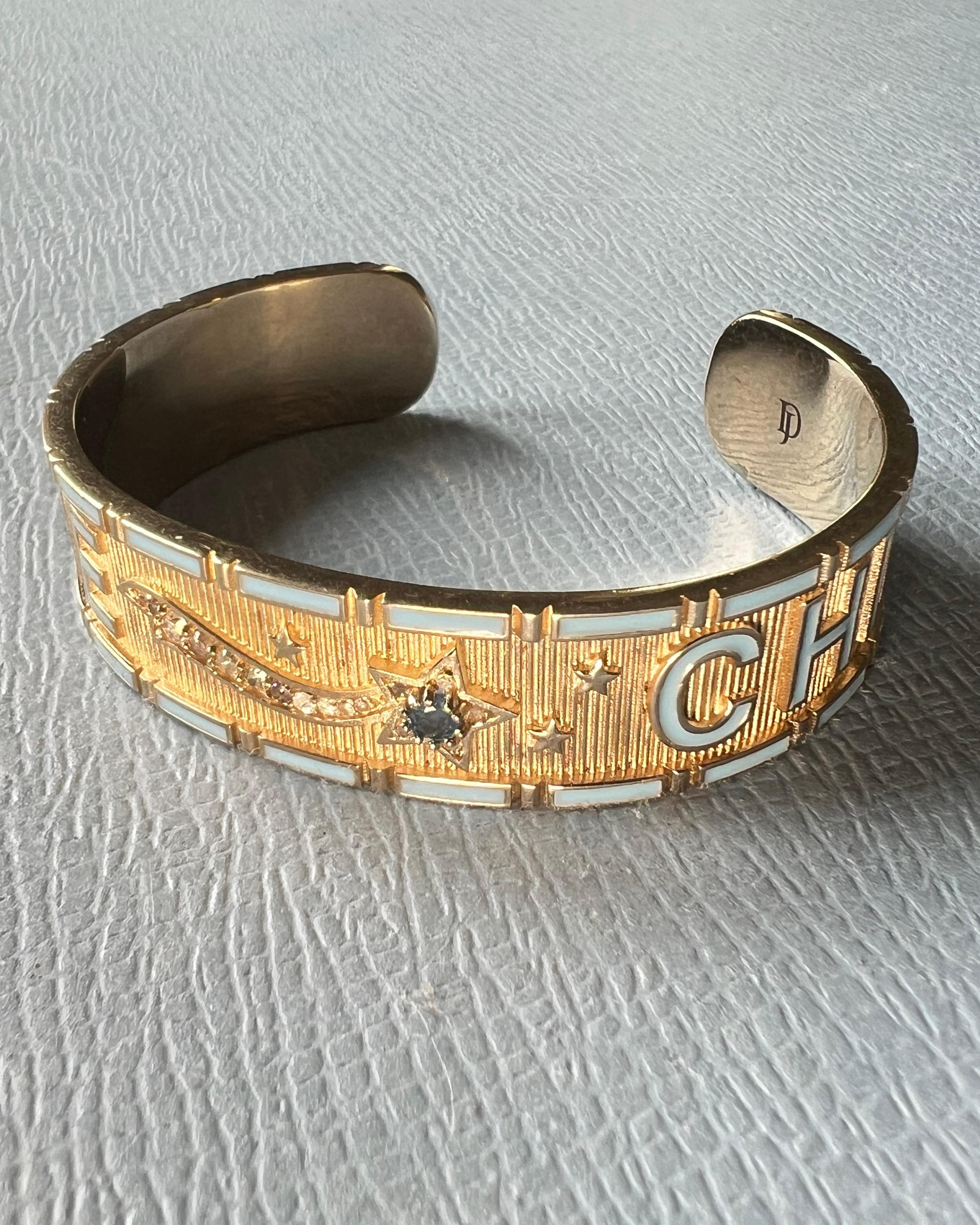 Zafiro Azul Diamante Estrella Brazalete Esmalte Divino Niño en venta 8