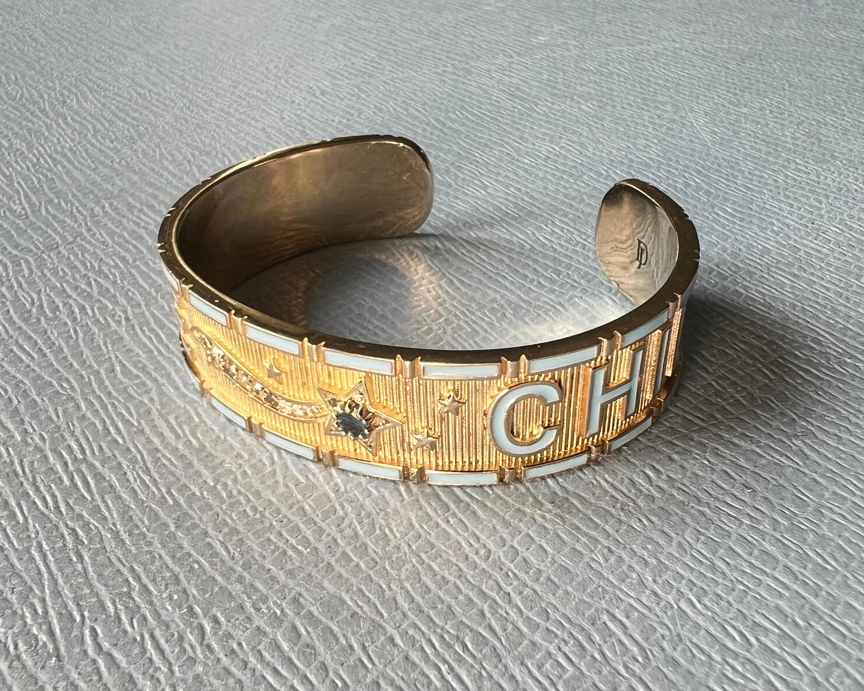 Zafiro Azul Diamante Estrella Brazalete Esmalte Divino Niño en venta 6