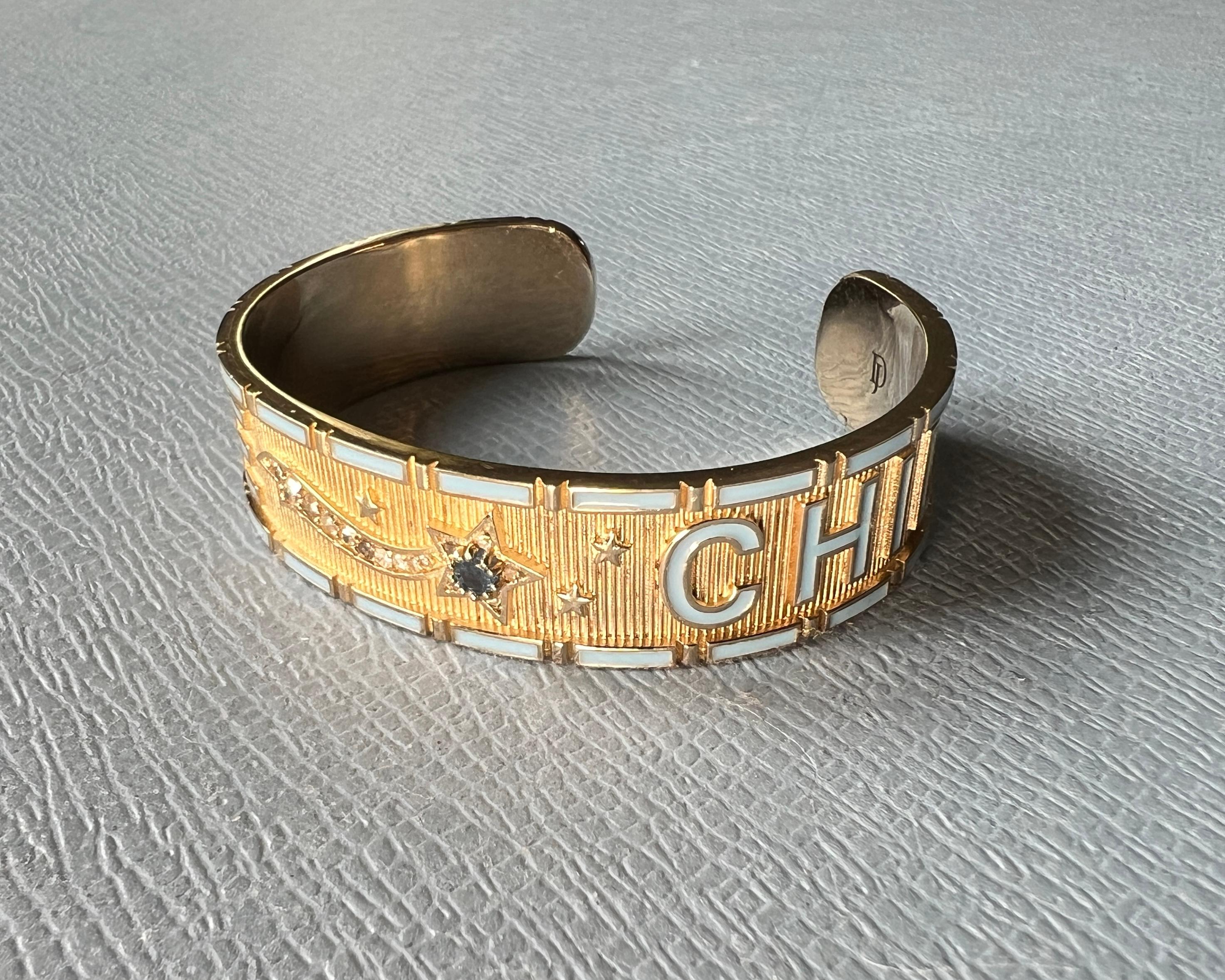 Zafiro Azul Diamante Estrella Brazalete Esmalte Divino Niño en venta 5