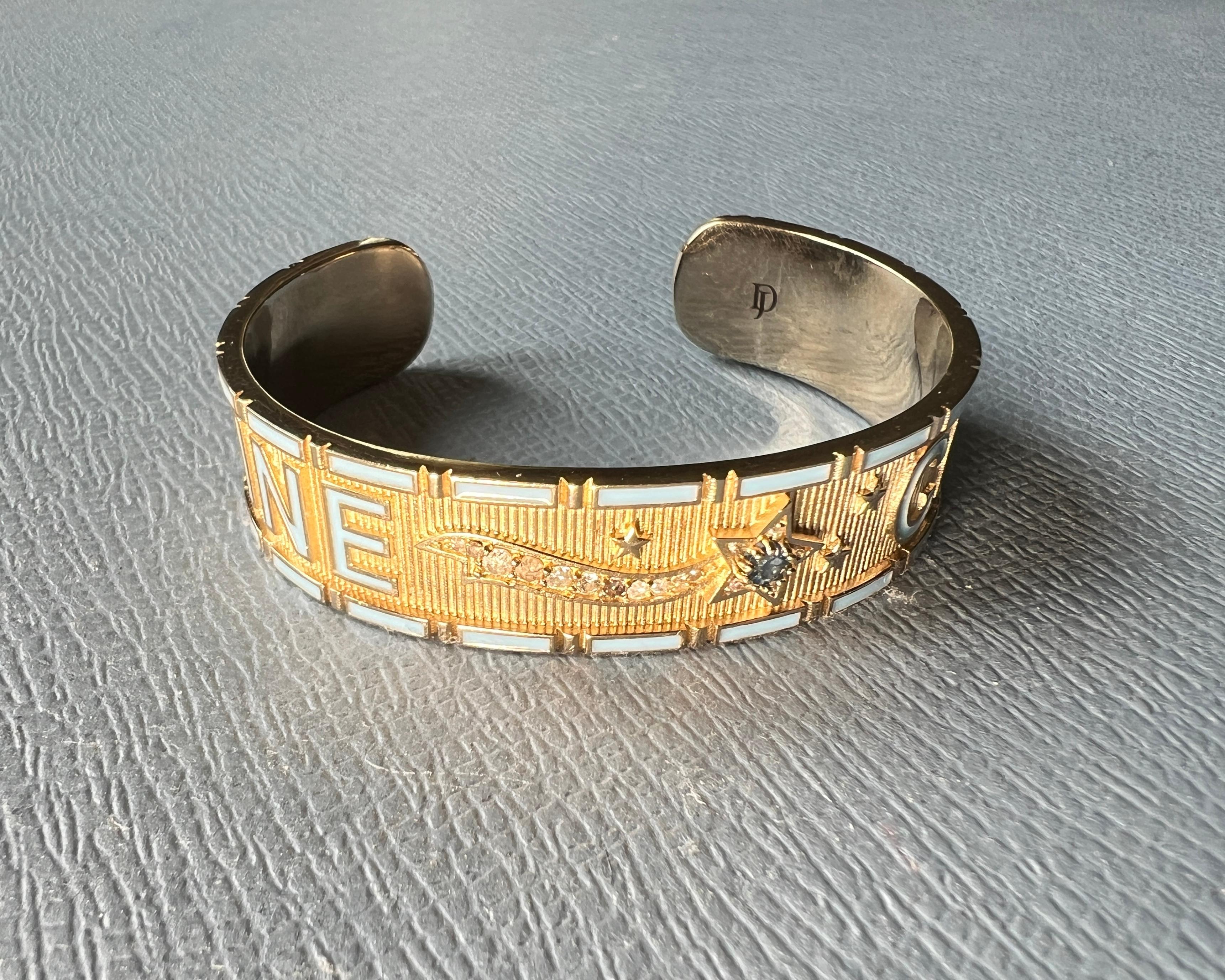 Zafiro Azul Diamante Estrella Brazalete Esmalte Divino Niño en venta 1