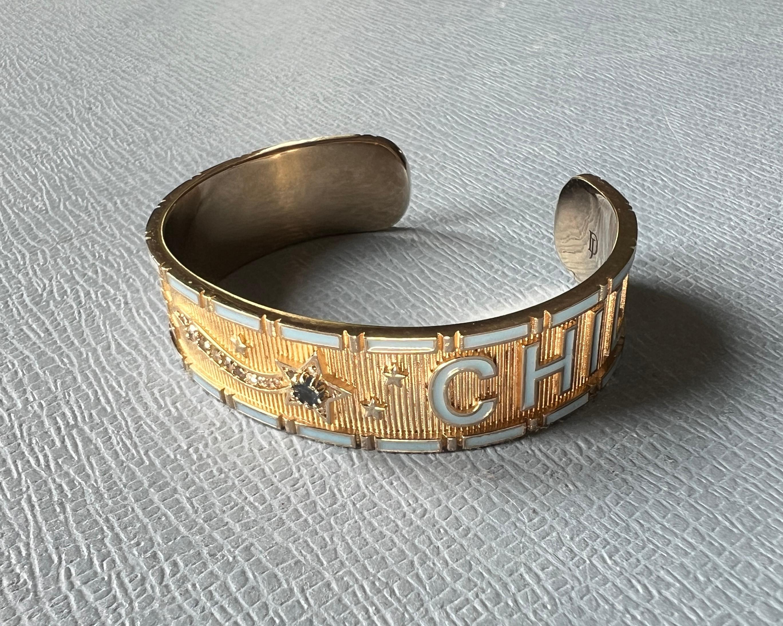 Zafiro Azul Diamante Estrella Brazalete Esmalte Divino Niño en venta 4