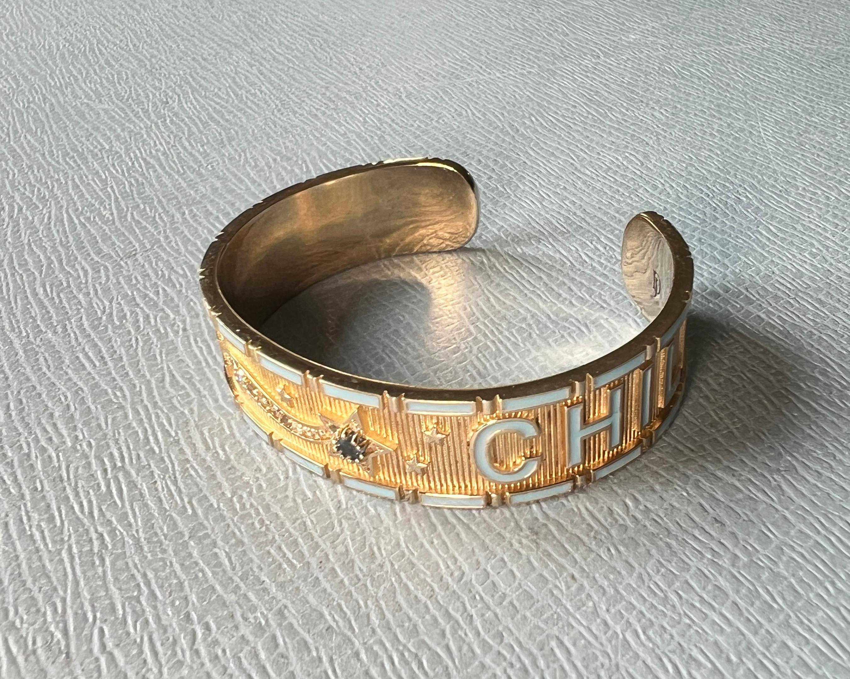 Zafiro Azul Diamante Estrella Brazalete Esmalte Divino Niño en venta 3