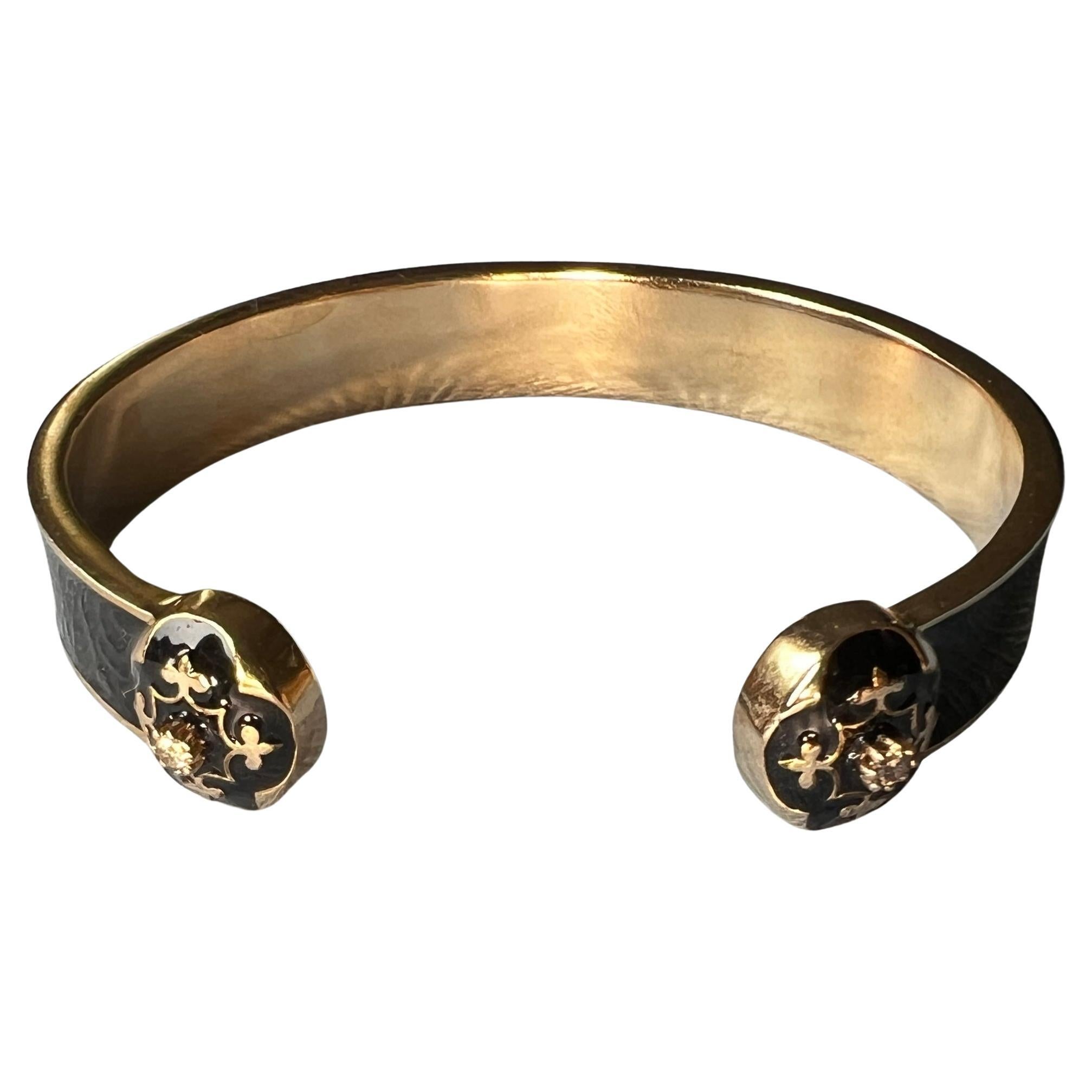 Black Enamel Cuff White Diamond Infinite Fleur de Lis