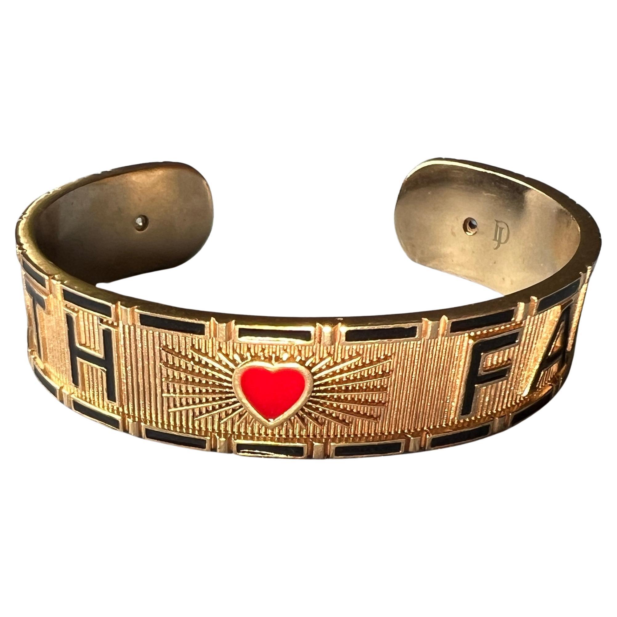 Diamond Truth Faith Heart Cuff Bracelet Black Enamel