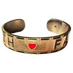 Diamond Truth Faith Heart Cuff Bracelet Black Enamel
