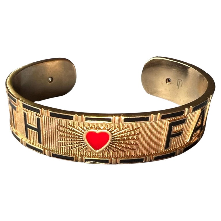 Diamond Truth Faith Heart Cuff Bracelet Black Enamel For Sale at