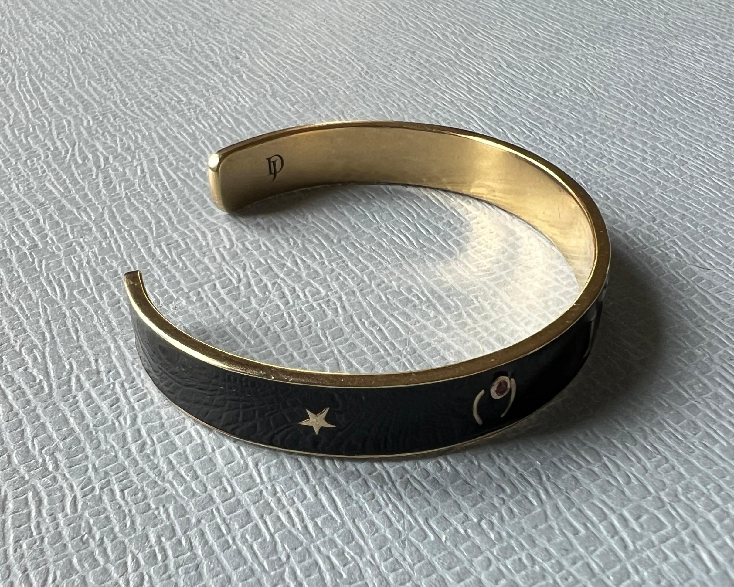 Ruby Lucky Horseshoe Cuff Bracelet Black Enamel For Sale 2