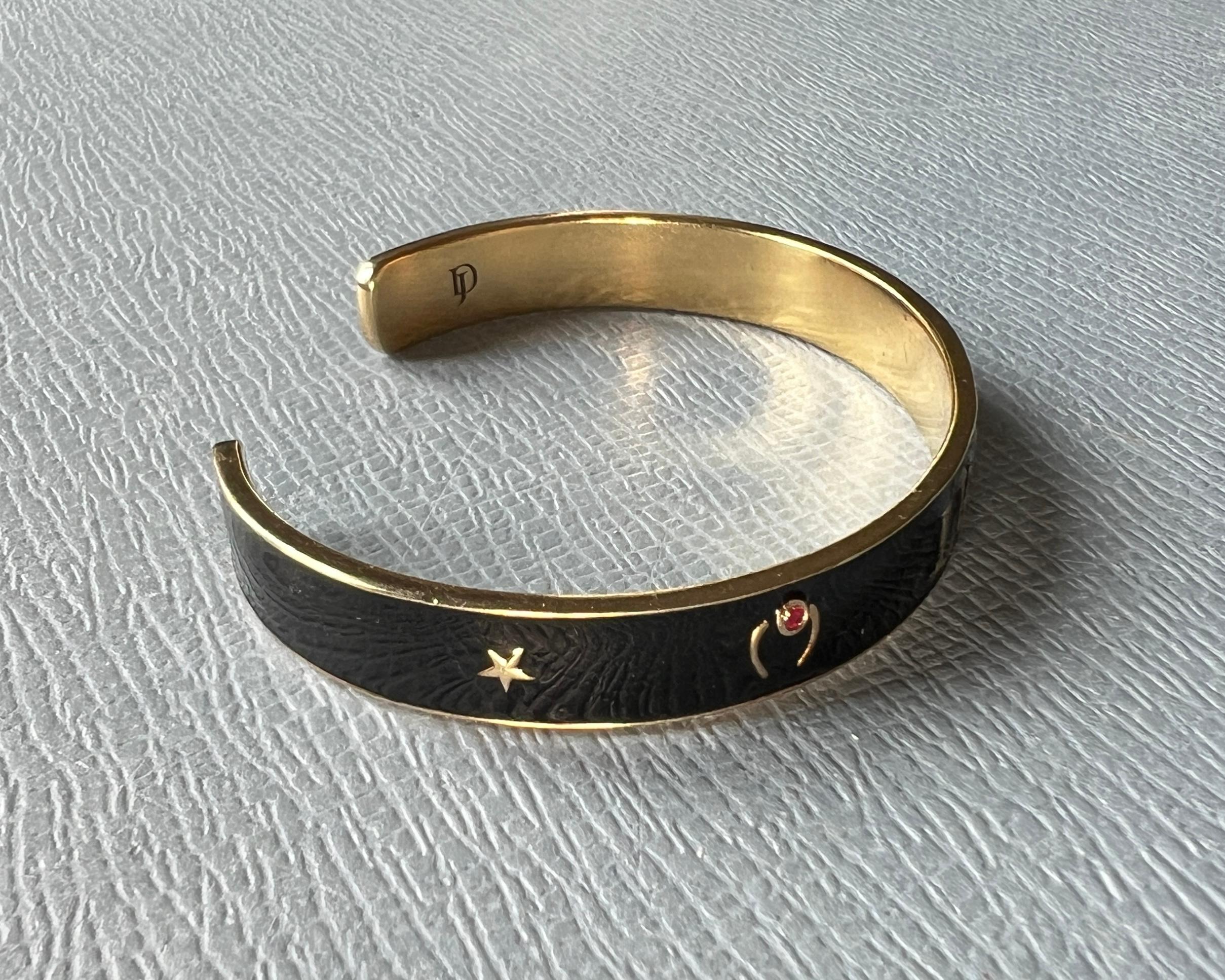 Ruby Lucky Horseshoe Cuff Bracelet Black Enamel For Sale 1