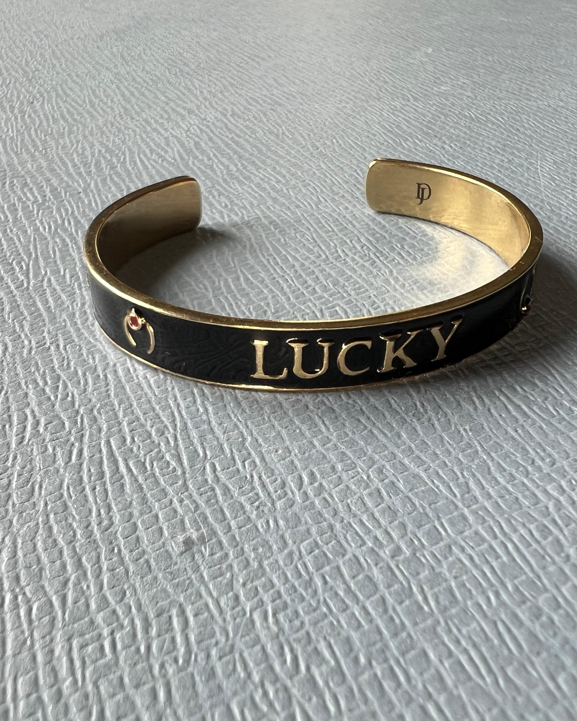 Ruby Lucky Horseshoe Cuff Bracelet Black Enamel For Sale 8