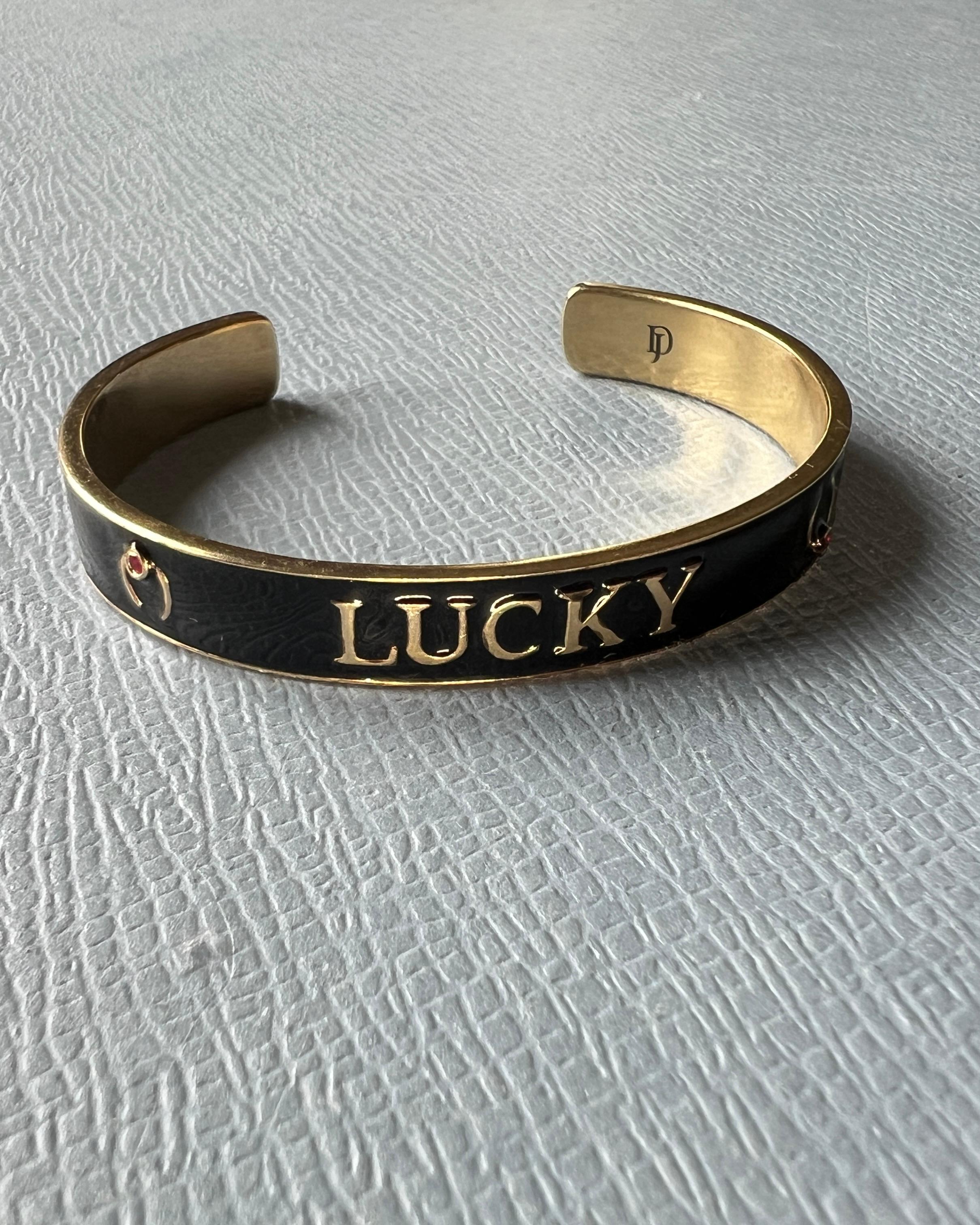 Ruby Lucky Horseshoe Cuff Bracelet Black Enamel For Sale 9