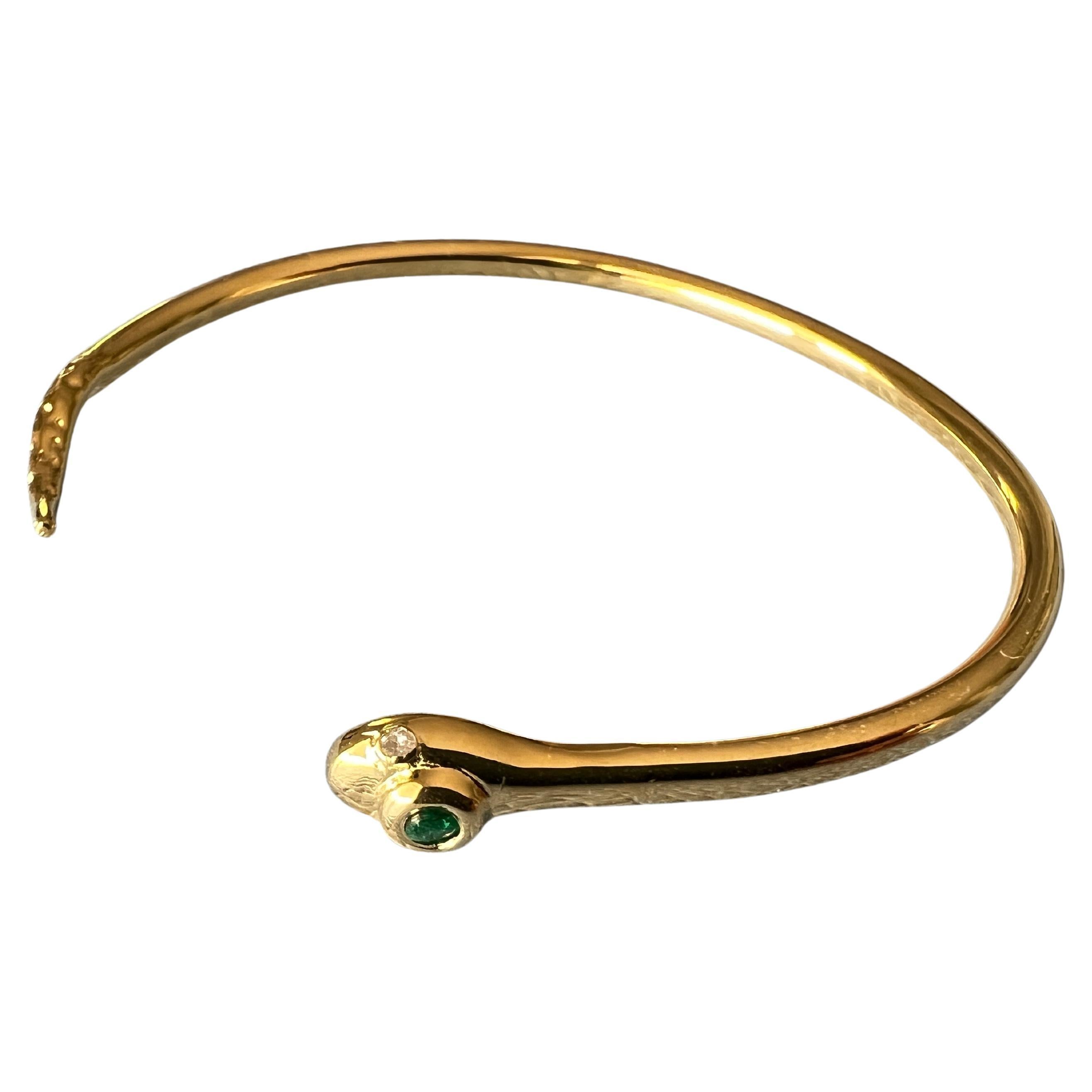 Emerald Snake Cuff Bracelet Victorian Style White Diamond