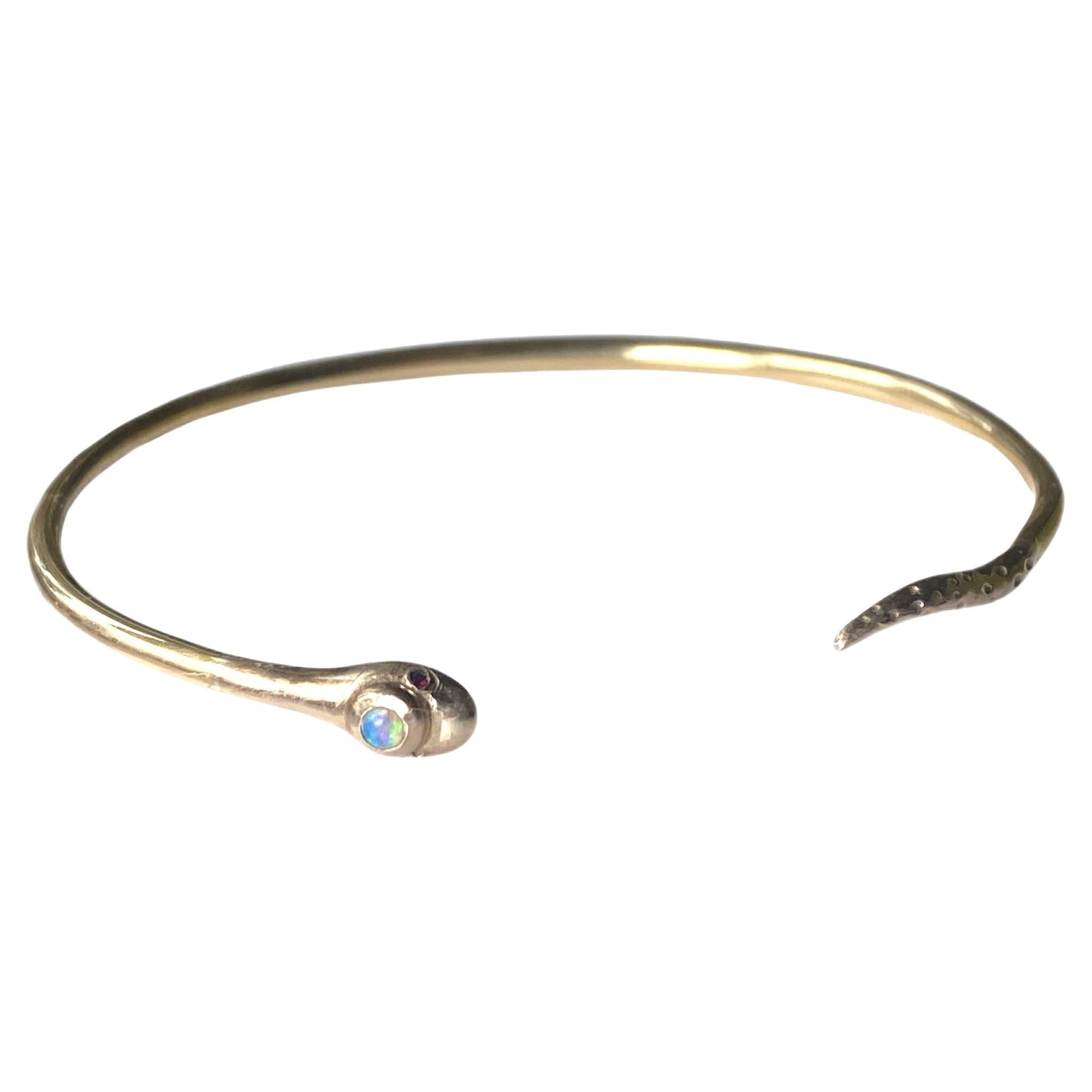 Romantic Snake Cuff Bracelet Opal Ruby Victorian Style For Sale