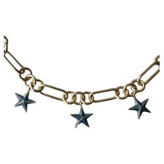 Star Charm Choker Necklace Blue Enamel