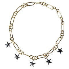 Black Star Charm Necklace Choker Blue Enamel