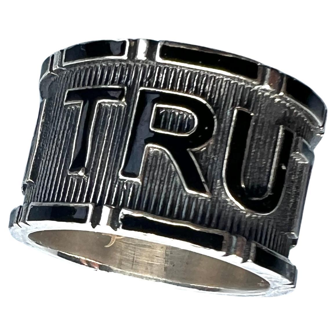 Memento Mori Style Ring Black Enamel Sterling Silver For Sale