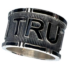 Memento Mori Style Ring Black Enamel Sterling Silver