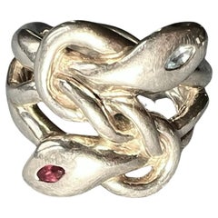Snake Ring Aquamarine Ruby Silver