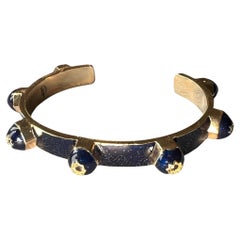 Black Diamond Cuff Bracelet Blue Enamel Gold Plate