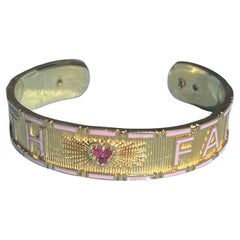 Heart Cuff Bracelet Diamond Ruby Light Pink Enamel Truth Faith
